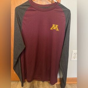 Colosseum, Univ of Minnesota long sleeve maroon w gray sleeves performance Tee